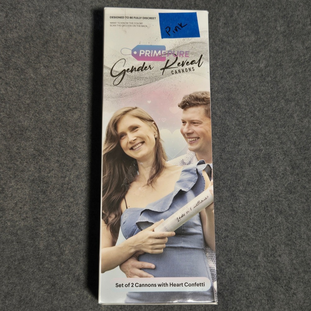 NWB Sealed PrimePure Gender Reveal Cannons Set of 2 Pink/Girl Heart Confetti